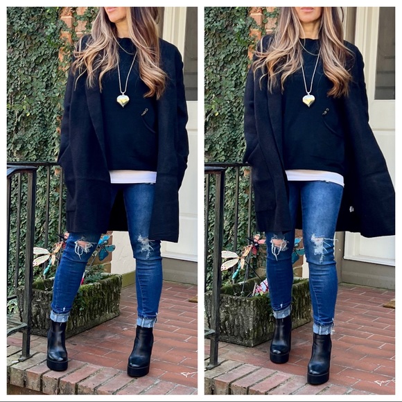 27 PARIS Oversized Black Knit Front pockets Jacket - Picture 3 of 10